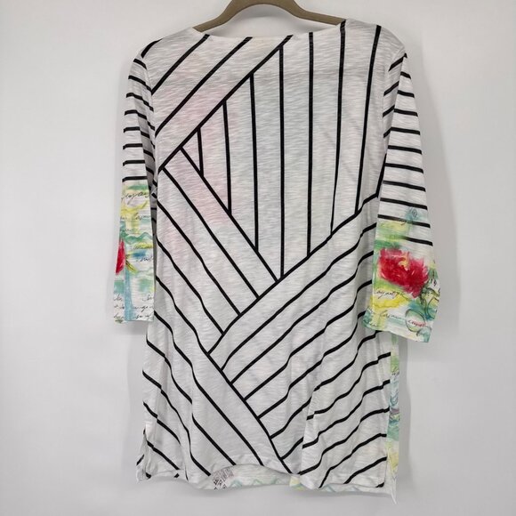 Zenergy By Chicos Womens 3/4 Sleeve Tunic Top Size large Striped Floral Design - Picture 12 of 13